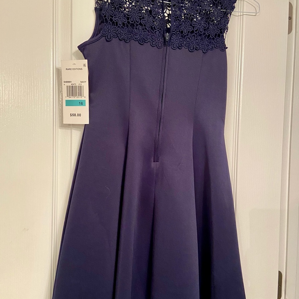Preteen, lace bodice, scalloped skirt midi dress